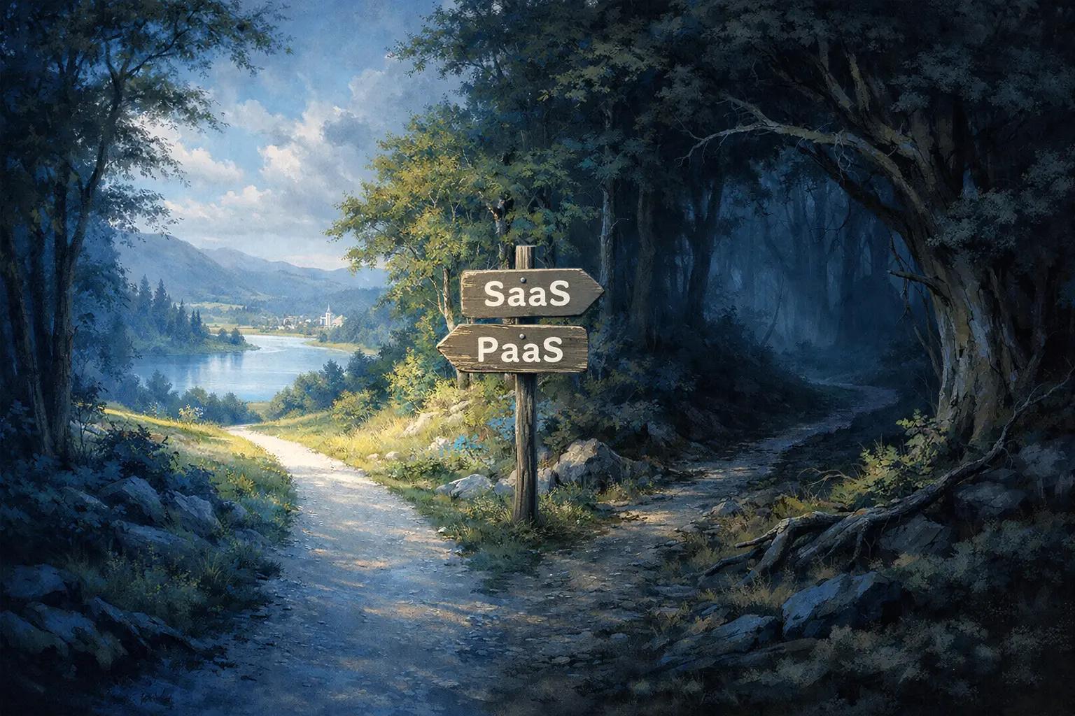 Two diverging forest paths representing Optimizely's split focus between AI and CMS, inspired by Thomas Cole's The Oxbow