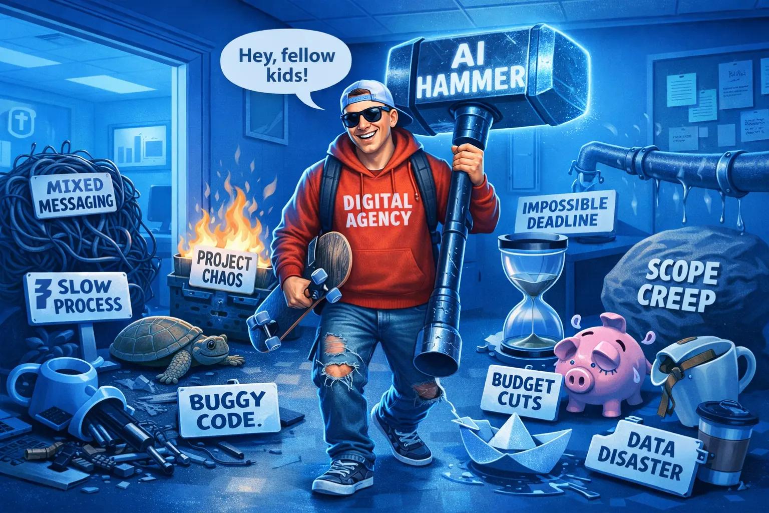 A toolbox labeled 'Domain Expertise' with an AI hammer as just one of many tools inside